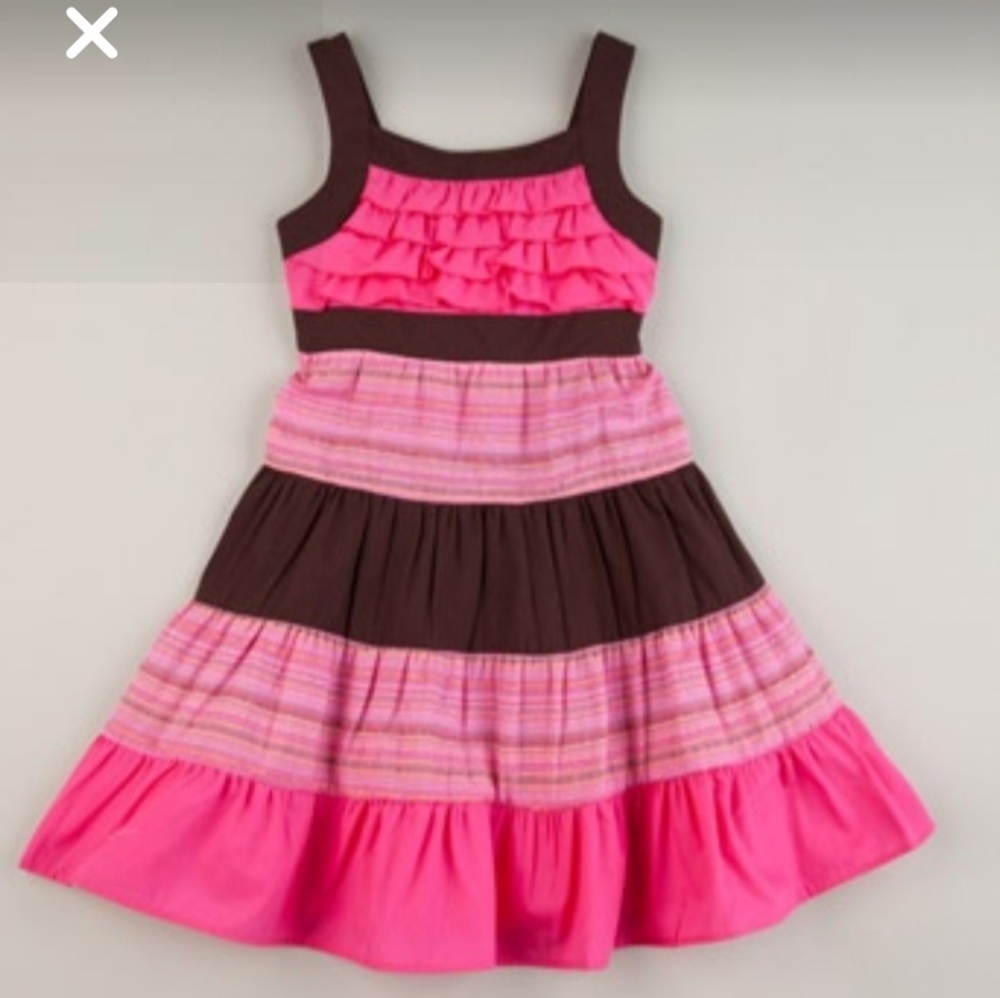 Youngland Girls Summer Ruffle Pink Brown Striped Tie Back Dress Size 4
